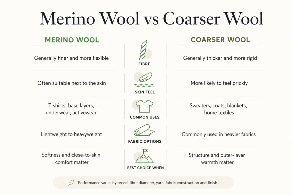 Comparison between Merino wool and coarser wool